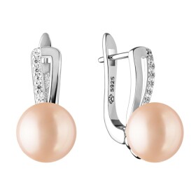 Stříbrné náušnice s růžovou perlou a zirkony Jade, stříbro 925/1000, Růžová