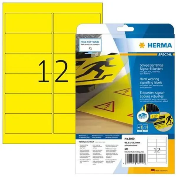 Herma signální etikety A4 99,1x42,3 mm žlutá / Fólie / voděodolné / laser / 300 ks (8029)