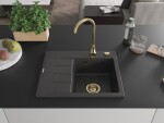 MEXEN/S - Ben granitový dřez 1 s odkapávačem pravý 600 x 500 mm, černá kropenatá, sifon zlatá 6523605000-76-G
