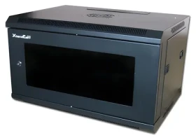 XtendLan Nástěnný rozvaděč 6U 600x450mm černá / Rozvaděč / Skleněné dveře / Jednodílný, rozložený (WS-6U-64-BLACK-U-P)