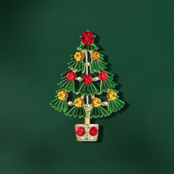 Vánoční brož se zirkony Christmas Tree 6 - vánoční stromeček, Zlatá