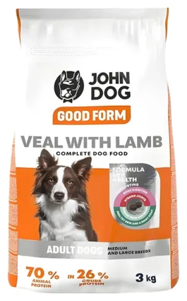 John Dog Good Form Medium Large Adult telecí s jehněčím 3 kg / Kompletní krmivo pro psy / střední a velká plemena