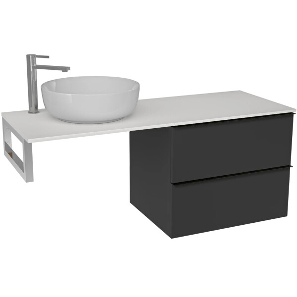 CERANO - Koupelnová skříňka Velora - černá matná, úchytka černá + deska pod umyvadlo z lit. mramoru Elanys - 12 mm + konzole chrom - 160x54,2x46,5 CER-679393