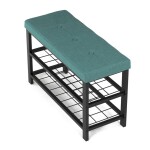 Botník 2 police, potah zelená látka, kov - černý matný lak