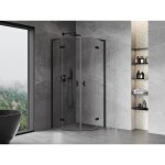 MEXEN/S - Mist L sprchový kout čtvrtkruh, křídlové 90 x 90, transparent, černá 8A33L-090-090-70-00