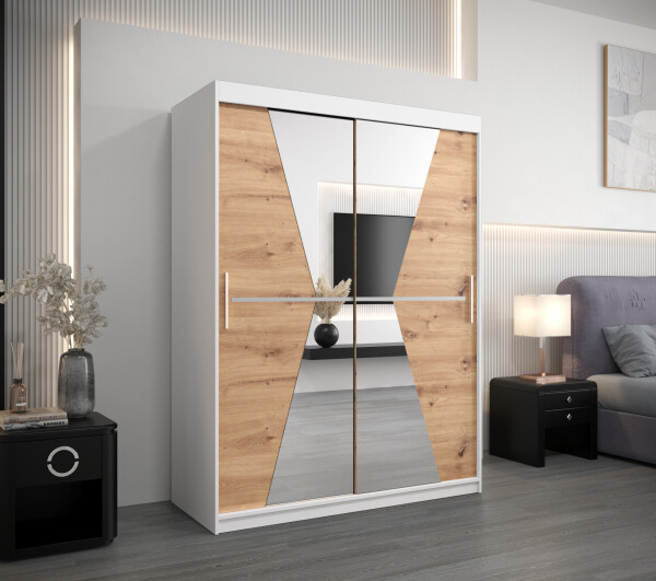 Šatní skříň Abi Ma Barva korpusu: Bílá, Rozměry: 150 cm, Dveře: Dub artisan