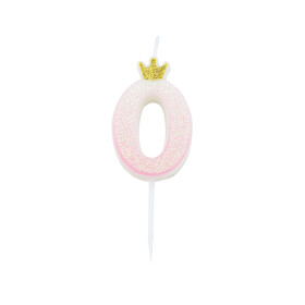 Svíčka číslo 0 růžová s korunkou a glitrem 9,5 cm Svíčka číslo 0 růžová s korunkou a glitrem 9,5 cm