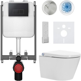 CERANO Závěsné WC s bidetem Basic/Cronus Premium - bílá lesklá - WC tlačítko Modulo/Černá - pro zazdění - 59,3x38,4 cm