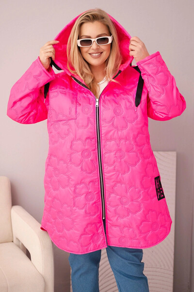 Dámská bunda Plus Size prošívaná s kapucí a nápisem HOPE růžový neon UNI