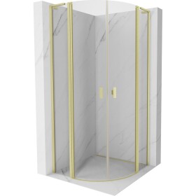 MEXEN/S - Mist L sprchový kout čtvrtkruh, křídlové 90 x 90, transparent, zlato kartáčovaná 8A32L-090-090-55-00