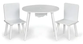 ECOTOYS Dětský stůl se 2 židličkami bílý / Dětský nábytek / Masivní borovice / MDF deska / od 3 let (WH135)