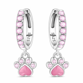Stříbrné náušnice s přívěskem tlapky - stříbro 925/1000, Růžová