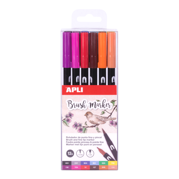 APLI Štětcové fixy BRUSH DUO sada, 12 barev