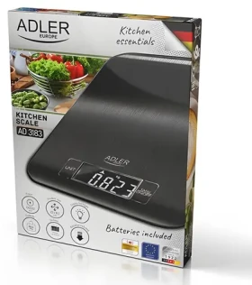 Adler AD 3183b černá / Kuchyňská váha / Přesnost 1 g / Maximálně 5 kg / kg g lb oz / 2 x CR2032 (AD 3183b)