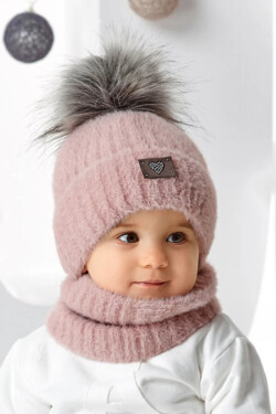 Dětský set čepice a šála 46-425 - AJS UNI ecri(krémová)