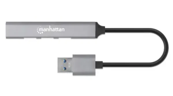 Manhattan USB Hub šedá / USB hub / 4x USB-A / USB 3.2 Gen 1 5 Gbit/s / Bus Power (168427)