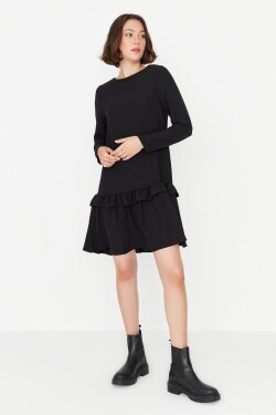 Trendyol černé volánkové detailní tkané šaty