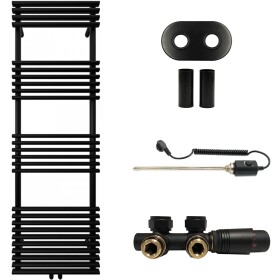 CERANO Koupelnový radiátorový set Luigi - kombinované výtápění, termo tyč - středové připojení 50 mm - 600W - černá matná - 1600x500 mm