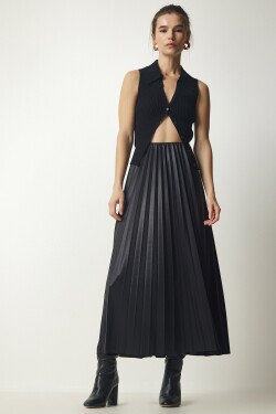 Happiness İstanbul Women's Black Pleated Long Skirt