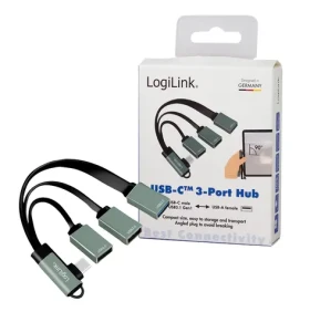LogiLink USB-C Hub lomený stříbrná / USB-C Hub / 3 porty / 2x USB-A 2.0 / 1x USB-A 3.2 Gen1 / hliník (UA0361)