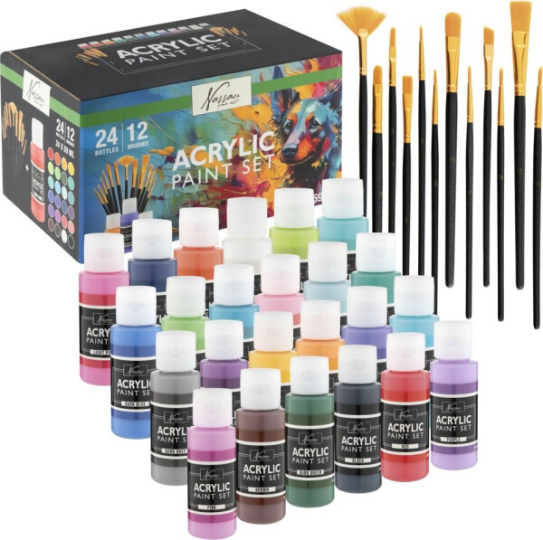 Sada malířských akrylových barev 24 ks + 12 štětců - Craft Creative