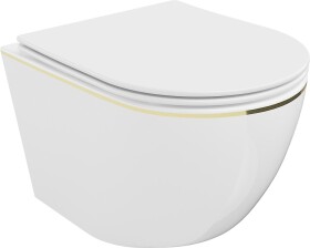 MEXEN - Lena Závěsná WC mísa včetně sedátka s slow-slim, duroplast, bílá/zlatá linka 30224005