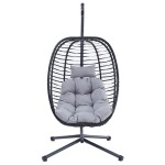 Zahradní závěsné křeslo, výplet antracit umělý ratan, potah šedá látka