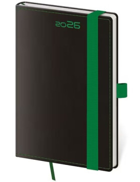 Diář 2026 týdenní kapesní Black Green s poutkem