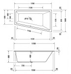 Duravit No.1 Vana asymetrická, 170x100 cm, pravá, bílá 700509000000000