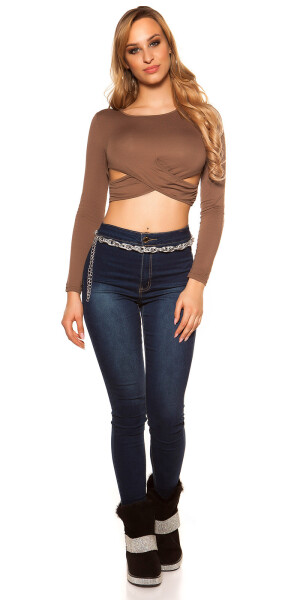 Sexy top KouCla Crop top dlouhým rukávem výřezy Einheitsgroesse