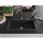 MEXEN/S - Elix granitový dřez 1-miska 800 x 500 mm, černá/stříbrná metalik, sifon zlatá 6527801005-73-G