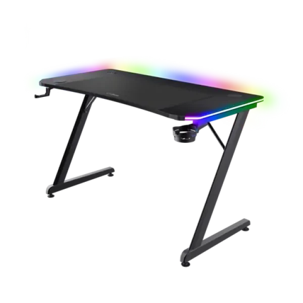 Trust GXT 710 Luminus Pro RGB černá / Herní stůl / RGB podsvícení / bezdrátová nabíječka / 120x60x74 cm (25419)