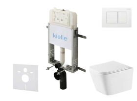 Kielle - Genesis New Set předstěnové instalace, klozetu Arkas I, Vortex Rimless+, sedátka softclose a tlačítka Gemini New III, lesklá bílá 30528SZ79