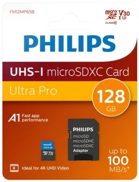 Philips microSDXC 128 GB + adaptér / Paměťová karta / Class 10 / UHS-I U3 / V30 (FM12MP65B/00)