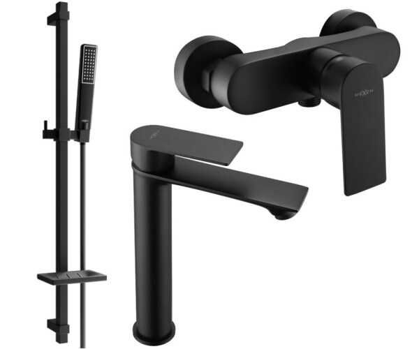MEXEN - Royo SET umyvadlová + sprchová baterie s příslušenstvím DQ72, černá 72214DQ72-70