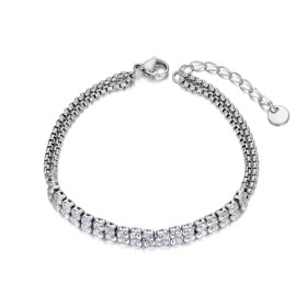 Náramek se zirkony Blanche - tennis řetízek, chirurgická ocel, Stříbrná 17 cm + 3 cm (prodloužení)