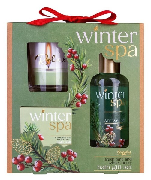 Koupelová sada Winter Spa se skleněným svícnem Borovice & Zimní ovoce