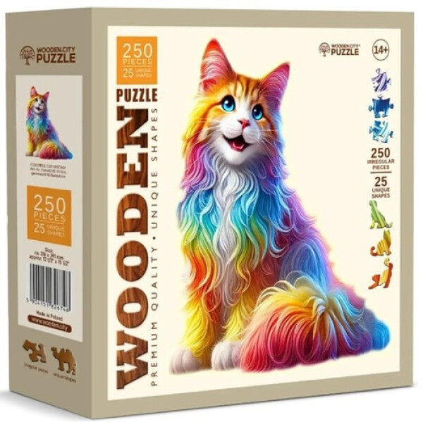Dřevěné puzzle Barevná kočka 250 dílků
