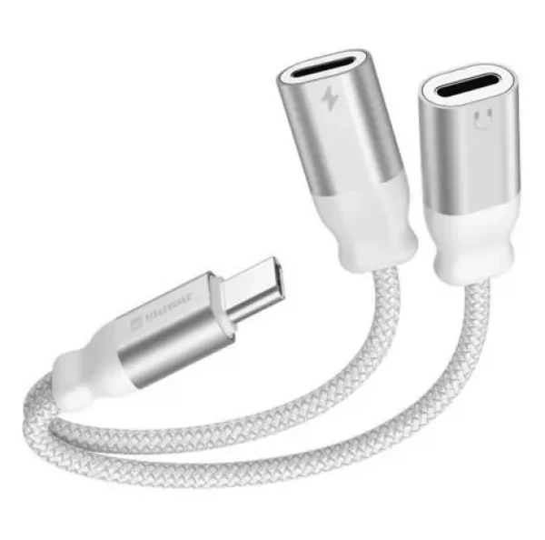 SWISSTEN TEXTILE Nabíjecí audio adaptér USB-C (M) - 2x USB-C (F) 0.12m bílá (73502305)