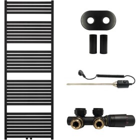 CERANO Koupelnový radiátorový set Vincenzo - kombinované výtápění, termo tyč - středové připojení 50 mm - 600W - černá matná - 1700x600 mm