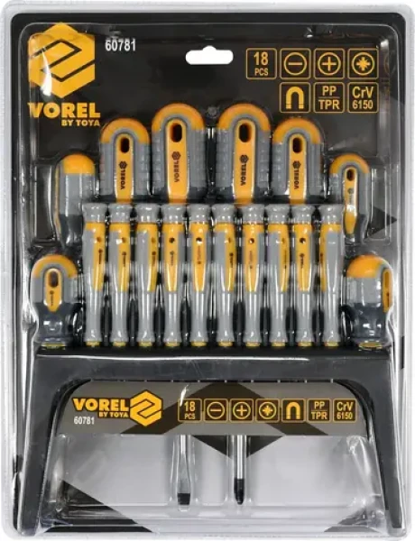 Vorel Sada šroubováků 18 ks / Sada šroubováků / CrV ocel / Ergonomická rukojeť / Ploché, křížové, Torx (TO-60781)