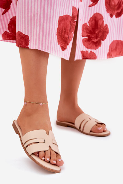 Dámské Pantofle Na Plochém Podpatku S Výřezem Eko Kůže Béžové Ecapus 39