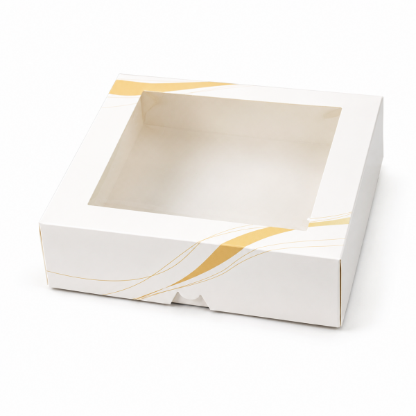 Cake star Elegantní bílá krabice s okénkem Pure – laminovaná 20 x 20 x 5,5 cm
