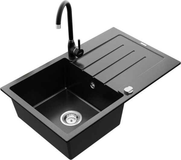 MEXEN - Bruno granitový dřez 1 s odkapávačem včetně baterie Telma, černá 6513-77-670200-70