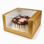 Cake star Zlatá dortová krabice s průhledným okénkem 25,4 × 25,4 × 15 cm laminovaná