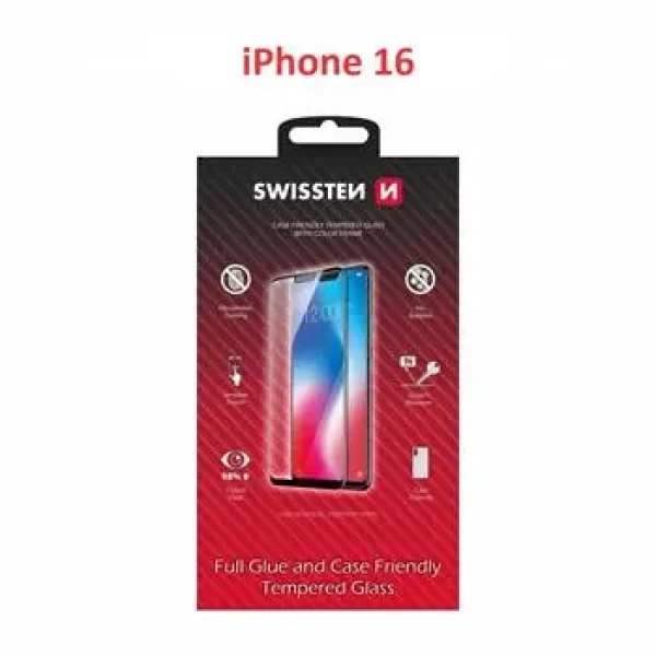 SWISSTEN FULL FLUE COLOR FRAME CASE FRIENDLY ochranné sklo pro Apple iPhone 16 černá (54501864)