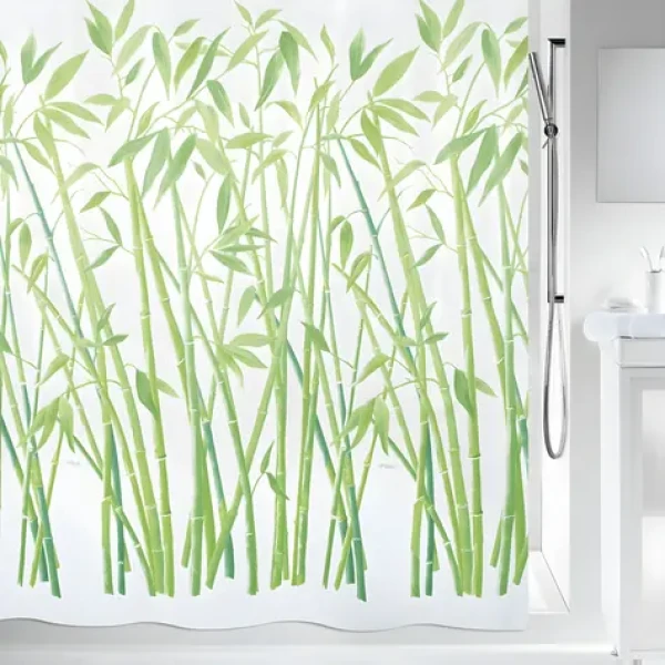 SPIRELLA sprchový závěs BAMBUS bílý / motiv bambusy / 180 x 200 cm / polyester