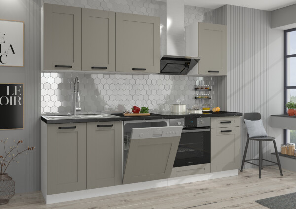 Kuchyňská linka 250 cm Luna 2 - Bílá + Clay grey