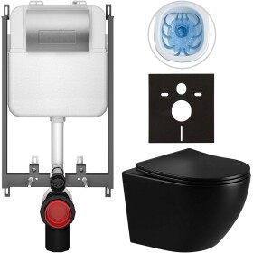 CERANO - Kompletní WC set Basic/Cesso - černá lesklá - WC tlačítko Modulo/Stříbrná - pro zazdění - 49x36 CER-8050BD86326