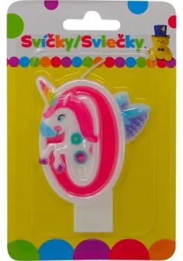 SPARKYS Narozeninová svíčka s jednorožcem a číslem 0